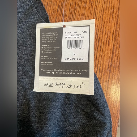 NWT Spiritual Gangster Wild and Free Mermaid Vibes Crop Tank Sz L Grey Yoga - Picture 6 of 7